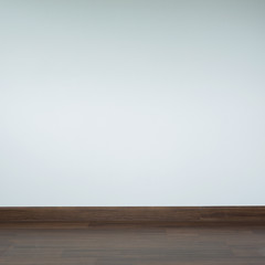 empty room interior, white mortar wall background and wood laminate floor in residential house