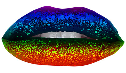 Rainbow Party Lips with Glitter - Isolated and Detailed Illustration, Vector