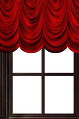 Wooden Window with Red Curtain