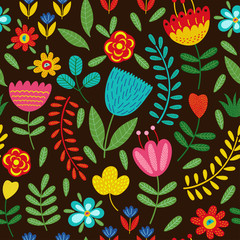 seamless pattern with flowers on black background - vector illustration, eps
