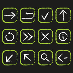 Set of web navigation icons. Square buttons with UI elements. Chalk hand drawn signs. 