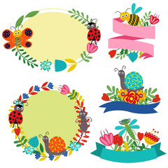 set of isolated label with funny insect - vector illustration, eps
