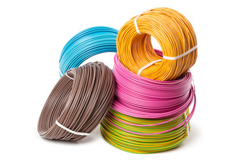 Electrical cable, energy and technology equipment isolated on white