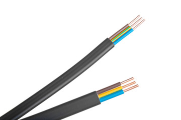 Electric screened cable with many wires isolated on white