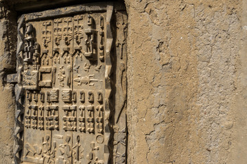 Wooden sculptures on Dogon doors in Sangha, Mali, Africa
