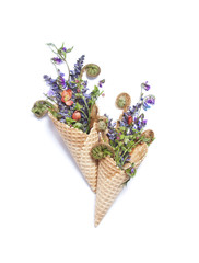Waffle cones with flowers