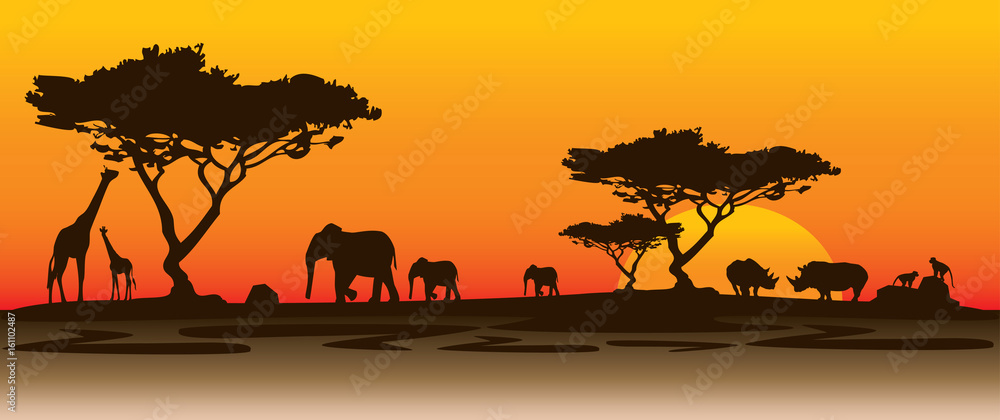 Wall mural rhino landscape africa