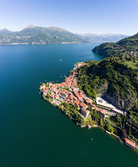 Varenna - Famous destination of Como lake - Aerial photo - obrazy, fototapety, plakaty