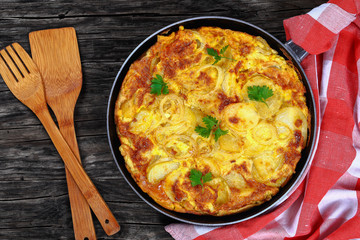 spanish Tortilla in skillet on table