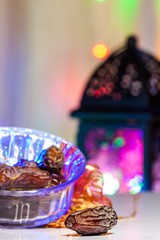Ramadan, Eid concept background of Date fruit and Lantern
