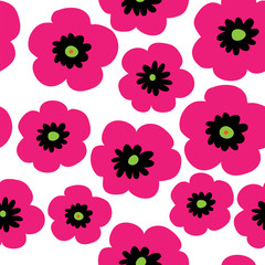 Floral seamless decorative pattern with pink poppies