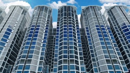Obraz premium Office building on a background of the blue sky. 3d rendering