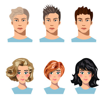 Set of men and women in different hair.