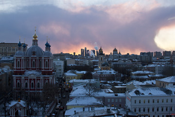 Winter sunset over the city