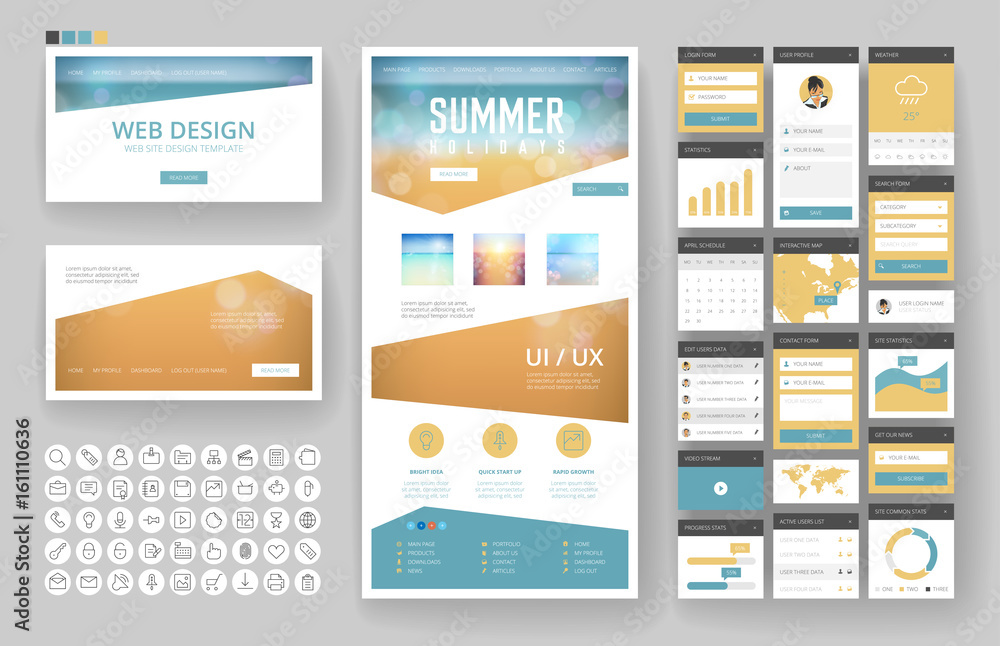 Wall mural website design template and interface elements