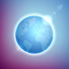 Planet Earth on colorful defocused lights bokeh background