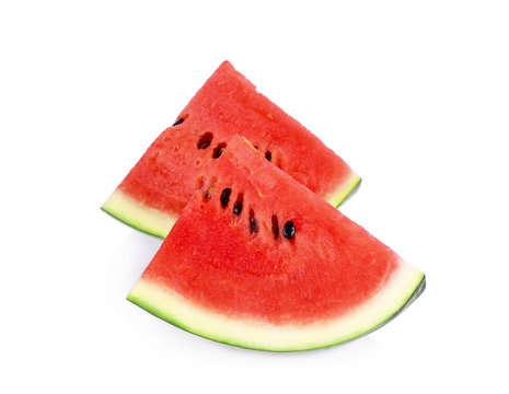 Slice of watermelon fruit isolated on white background