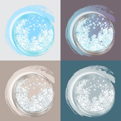 Soap bubbles in a circle. Logo for Laundry service, dry cleaning. Set. Vector