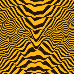 Waveform background. Dynamic visual effect. Surface distortion. Pattern with optical illusion. Vector striped illustration. Sound waves.