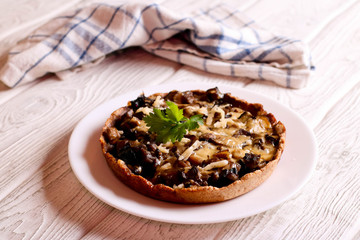 Cheese pie with mushrooms, herbs and sour creme
