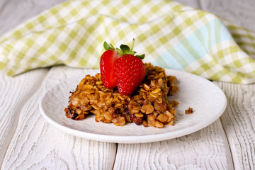 Baked oatmeal with nuts and strawberry