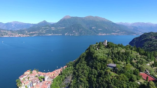 Castle of Vezio and village of Varenna - Como lake - Aerial view