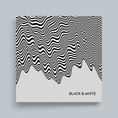 Black and white abstract striped background. Optical art. Cover design template. 3D Vector illustration.