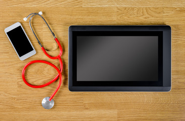 Close up of blank digital tablet at doctor's desk