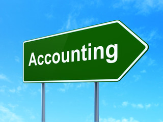 Currency concept: Accounting on road sign background