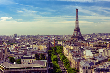 Skyline of Paris with Eiffel Tower in Paris, France