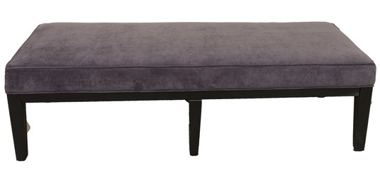 grey padded bench against white background
