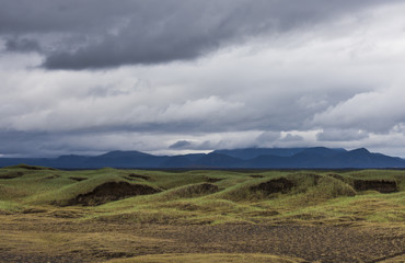 Fototapeta na wymiar Black Green Volcanic Landscape Iceland