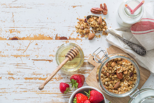 Breakfast - yogurt with granola and straberries