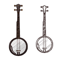 Vector sketch banjo guitar musical instrument - obrazy, fototapety, plakaty