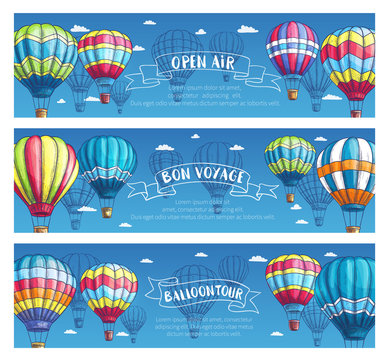 Vector banners for hot air balloon tour or show