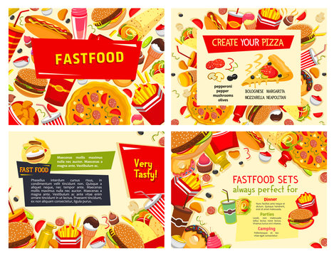 Fast food restaurant meals vector posters set