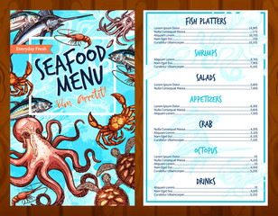 Naklejka premium Vector fresh seafood and fish food restaurant menu