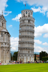 Beautiful landscape with inclined tower in Pisa, Italy, Europe.