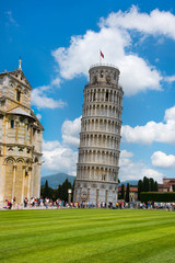 Beautiful landscape with famous leaning tower in Pisa, Italy, Europe.