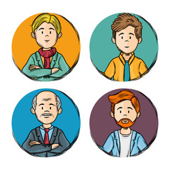 Hand drawn men icon set over white background vector illustration