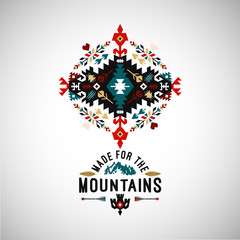 Colorful tribal Navajo style vector ornamental geometric logo set