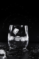 Glas with ice water splash
