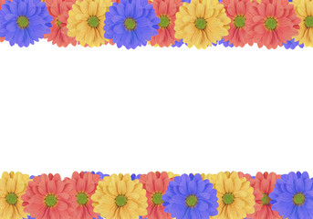 Beautiful blue, yellow and pink fresh daisy flower like picture frame