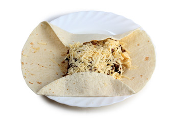 Mexican food burrito on white background