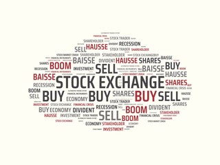 STOCK EXCHANGE - image with words associated with the topic STOCK EXCHANGE, word cloud, cube, letter, image, illustration