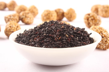 Bowl of black organic sesame seeds