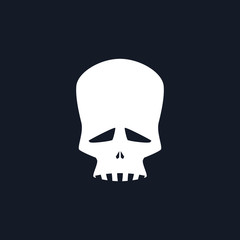 White Sad Skull Isolated, Silhouette Skull on Black Background , Death's-head, Black and White Vector Illustration