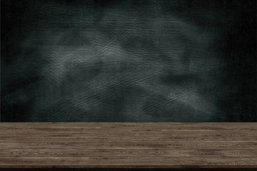Abstract wooden table texture and chalk rubbed out on blackboard, for graphic add product,Education concept.