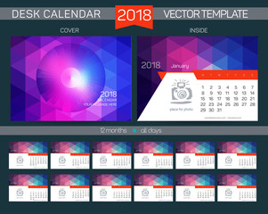 Desk Calendar 2018 Vector Design Template with abstract pattern. Set of 12 Months.