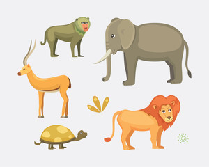 Fototapeta premium African animals cartoon vector set.